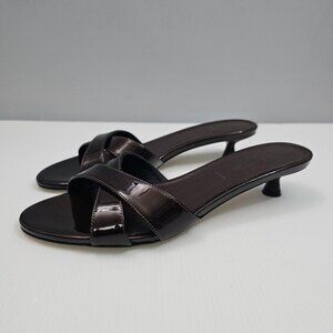 NEW Aeyde Stina Kitten Heel Mule Womens EU 39 Brown Patent Leather Designer